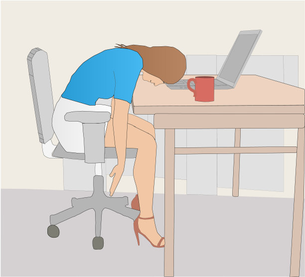 职业倦怠。一个女孩工作累了，把头搁在桌子上。它象征着工作中的大负荷、劳动主义、压力。图片下载