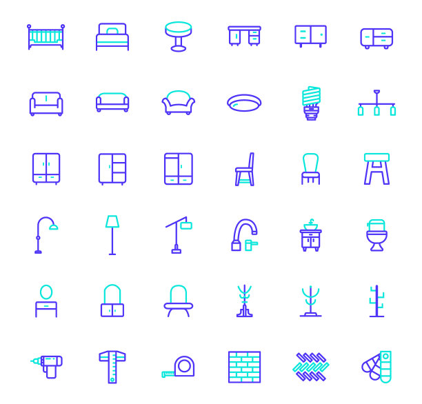 一套室内图标线条风格。图片下载