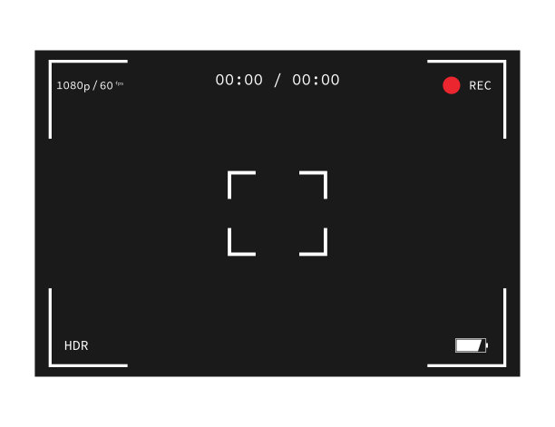 相机界面。照片和视频帧。相机屏幕的模型。记录图标全高清分辨率为1080p。HDR电池图标。凸轮显示。带有焦点符号的取景器。向量EPS 10。图片下载
