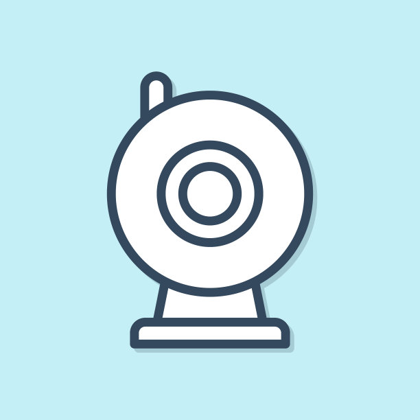 蓝线网络摄像头图标孤立在蓝色图片下载