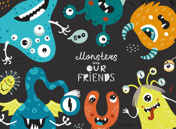 可怕又有趣的怪物矢量背景图片下载