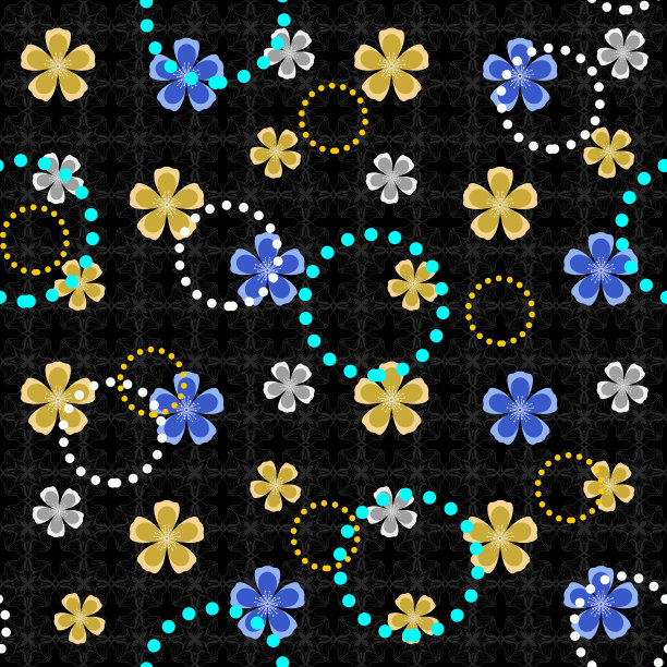 深色底明亮花卉圆形无缝图案图片下载