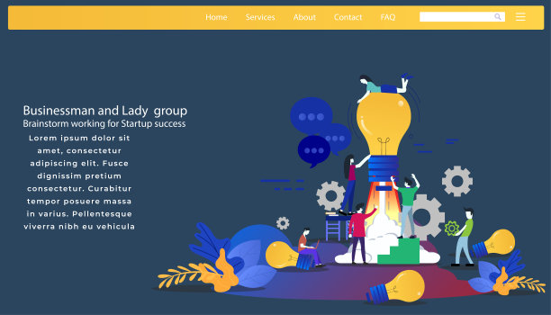 商人和女士组头脑风暴工作为创业成功与灯创意现代想法和概念插图信息图模板。图片下载