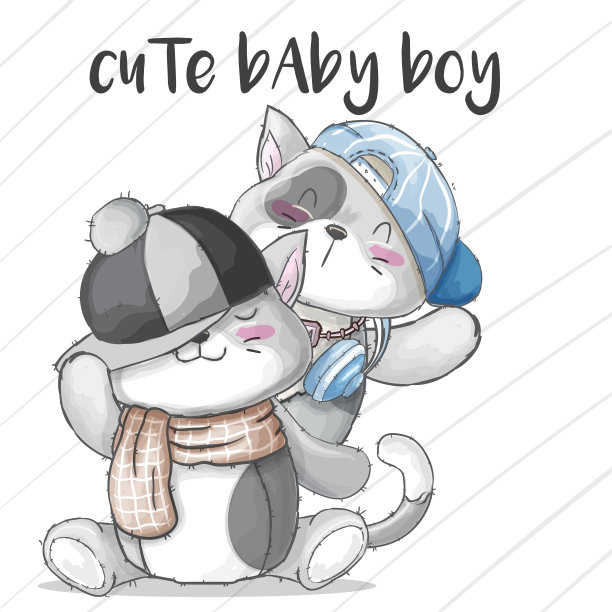 小猫咪与帽子卡通插图的孩子。图片下载