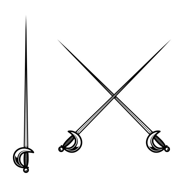 交叉击剑孤立在白色背景。标签，标识，徽章的设计元素。矢量图图片下载
