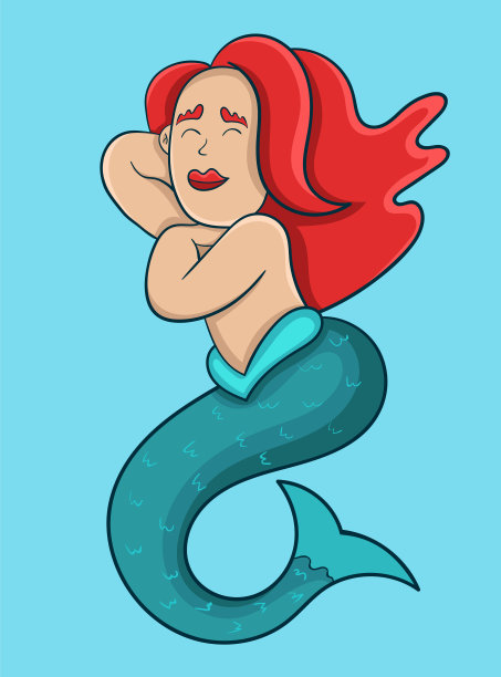 可爱的卡通美人鱼，矢量插图图片下载
