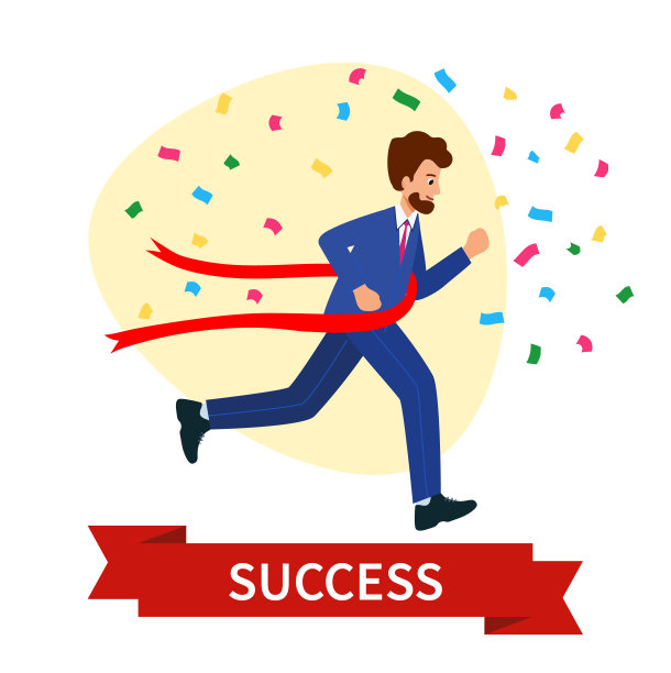 快乐的女商人冲过终点线。商业胜利的理念。图片下载