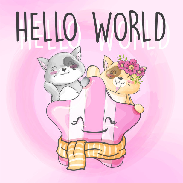 小猫与大明星卡通插图的孩子。图片下载