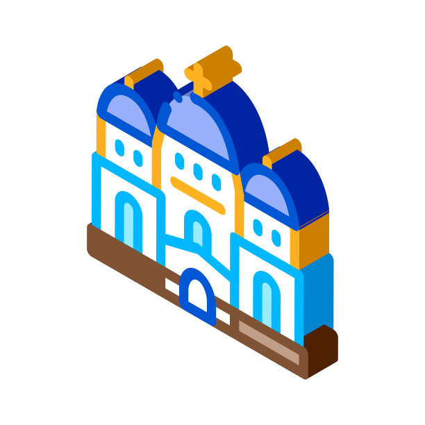 基督教庙宇与圆顶等距图标矢量插图图片下载