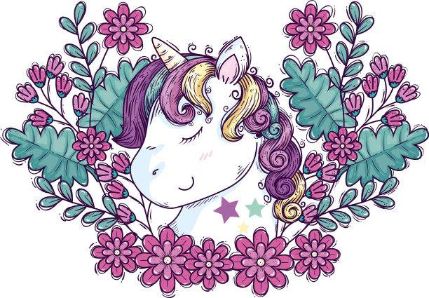 头有可爱的独角兽用花装饰图片下载