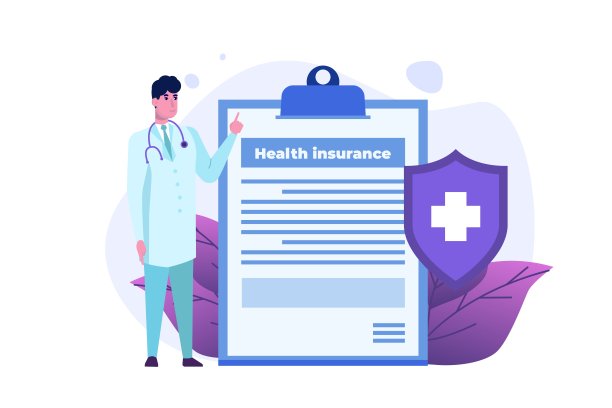 健康保险服务理念。带医疗文件表格的剪贴板。矢量图图片下载