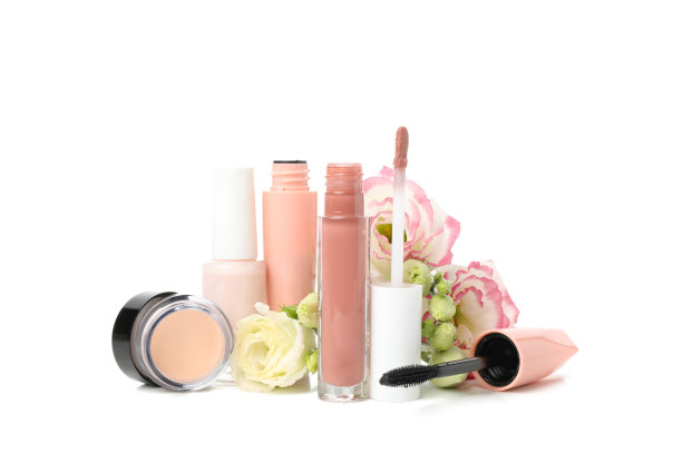 不同的化妆品隔离在白色背景上。女性的配件图片下载