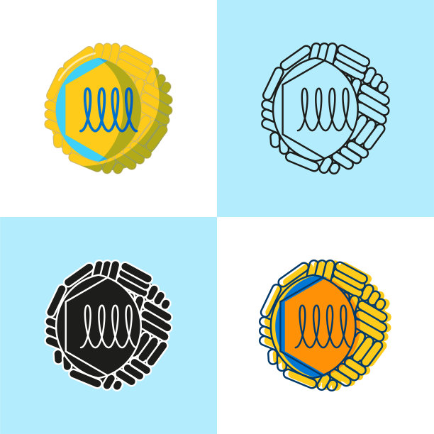 黄病毒细胞图标设置为平面和直线样式图片下载