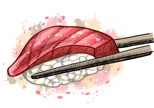 喷溅水彩金枪鱼寿司图片下载
