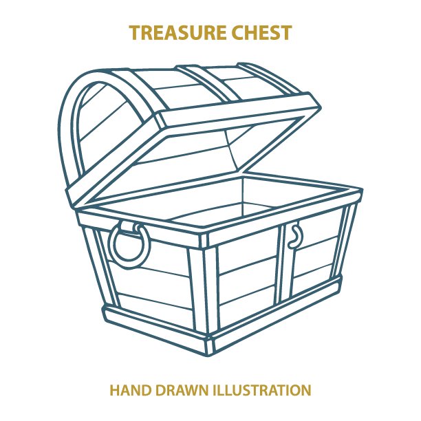 手绘打开木制海盗箱子矢量插图。图片下载