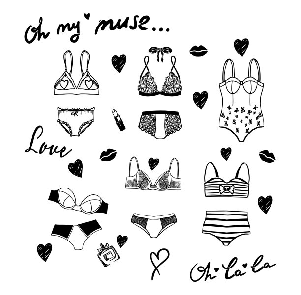 向量内衣无缝设置。向量内衣设计集合。图片下载