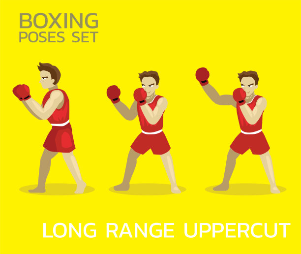 远距离上勾拳漫画拳击姿势Set Man卡通矢量插图图片下载