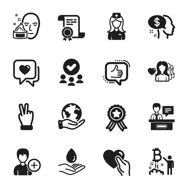 一组人物图标，如女人的爱，心，面霜。向量图片下载