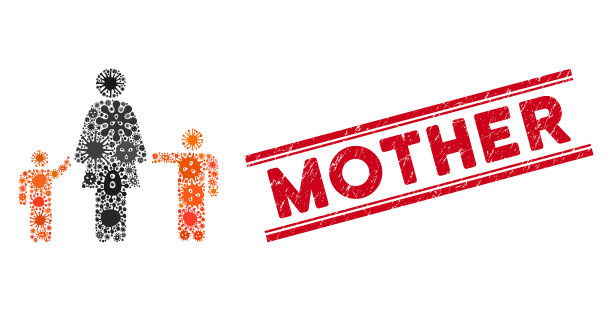 病毒拼贴母亲和孩子的图标和图片下载