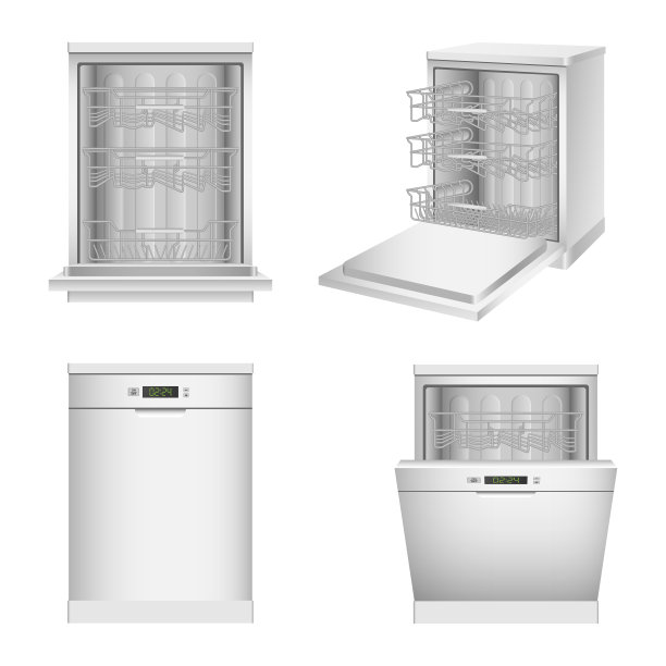 洗碗机图标集，现实主义风格图片下载