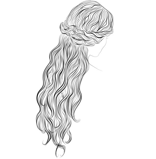长波浪的头发，辫子的发型矢量插图图片下载