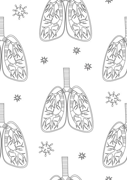 无缝模式与支气管或肺部和病毒，大纲矢量股票矢量插图或着色页作为概念流感危害呼吸系统图片下载