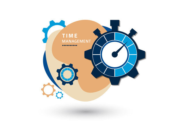 时间管理的概念。效率，生产力的创意图标。秒表,齿轮。平面设计。向量图片下载