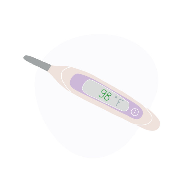 屏幕上显示正常体温98华氏度的电子温度计。无流感、发烧、健康观念。手绘矢量插图。图片下载