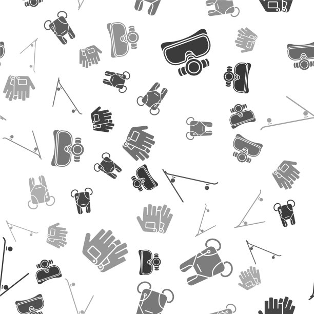 设置潜水面罩、降落伞、滑板和手套图片下载