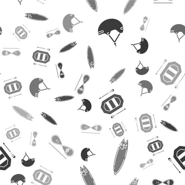 设置头盔冲浪板、漂流船和滑板图片下载