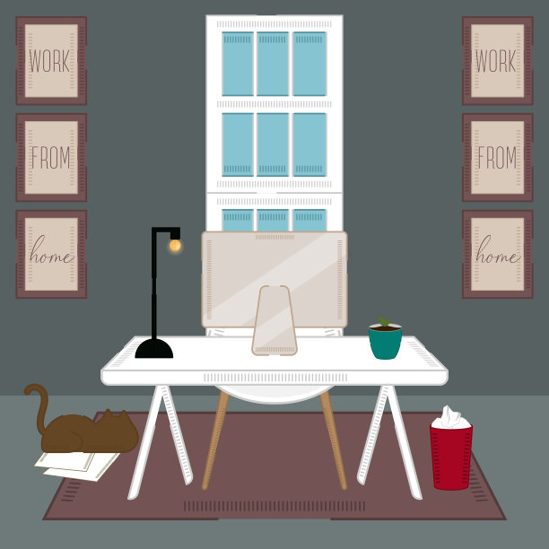 在家工作海报。家庭办公室图片下载