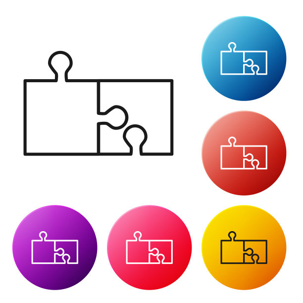 黑线块拼图图标孤立在白色图片下载