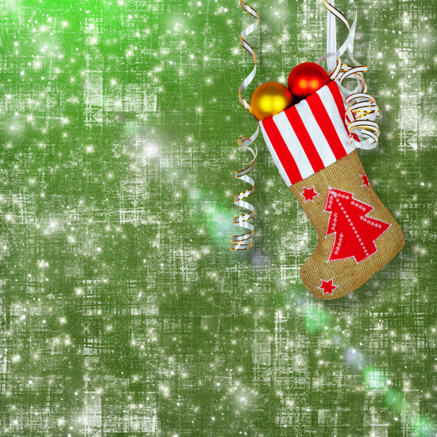 圣诞老人的新年袜子里装着礼物、玩具和蛇形图案图片下载