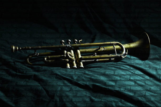 3d，一个喇叭在瓷砖床上图片下载