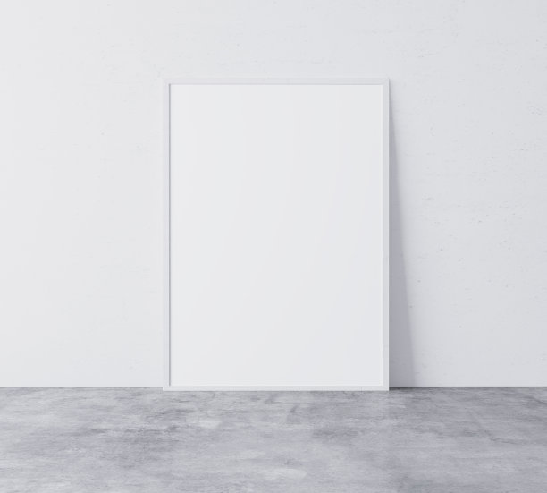 白色背景混凝土楼上的现代白色相框样机内饰照片图片下载