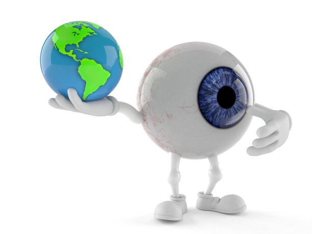 眼球字符持有世界地球仪图片下载