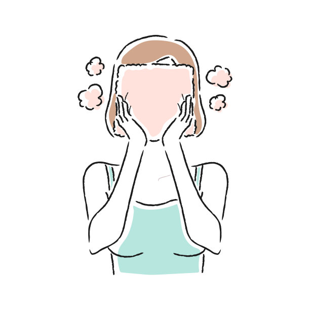 一个年轻女子用热毛巾暖脸的插图。图片下载