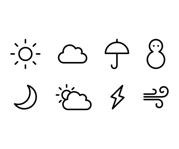 天气轮廓向量图标的集合。图片下载