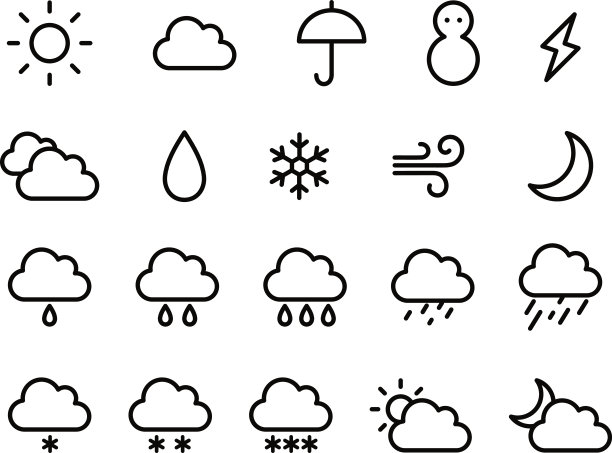 天气轮廓向量图标的集合。图片下载