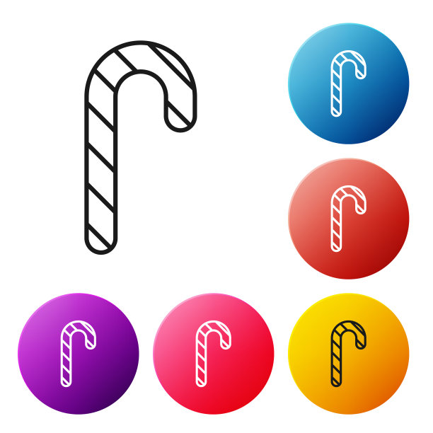 黑色线条的圣诞糖果手杖与条纹图标图片下载