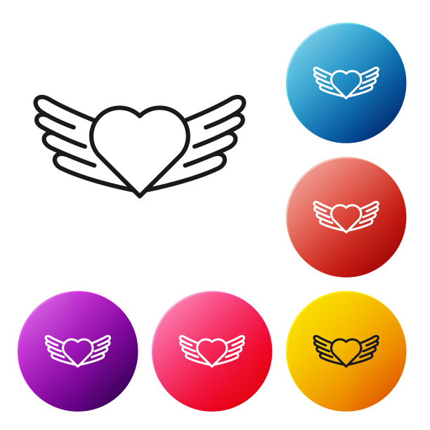 黑线心带翅膀的图标孤立在白色上图片下载