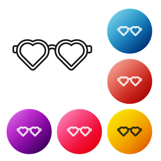 黑线心形爱眼镜图标孤立图片下载
