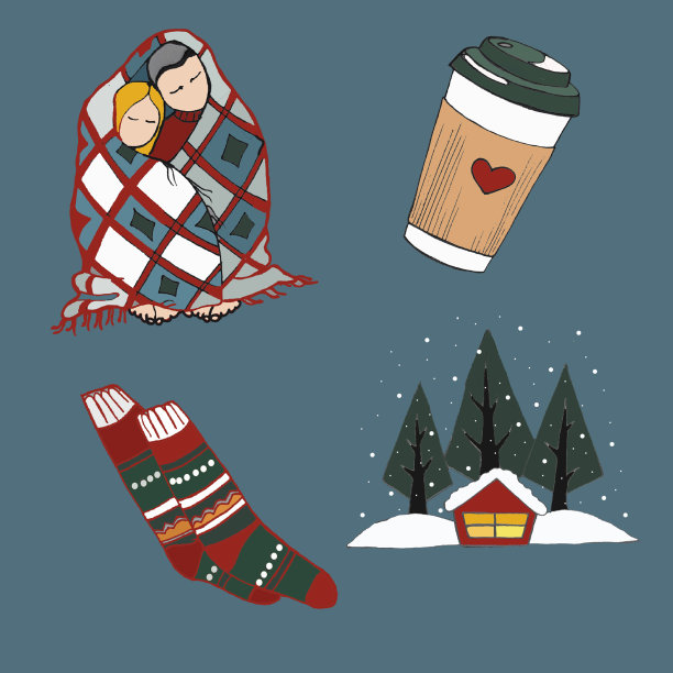 一套舒适的冬季插图。图片下载