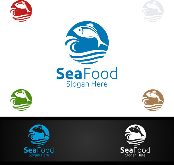 鱼海鲜标志为餐厅或咖啡馆图片下载