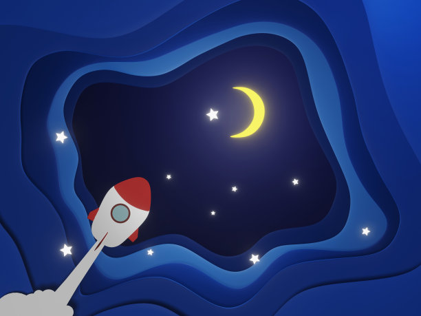 火箭和夜空剪纸风格图片下载