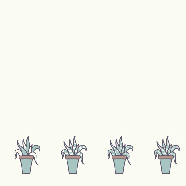 矢量手绘芦荟在花盆边界无缝模式背景。图片下载