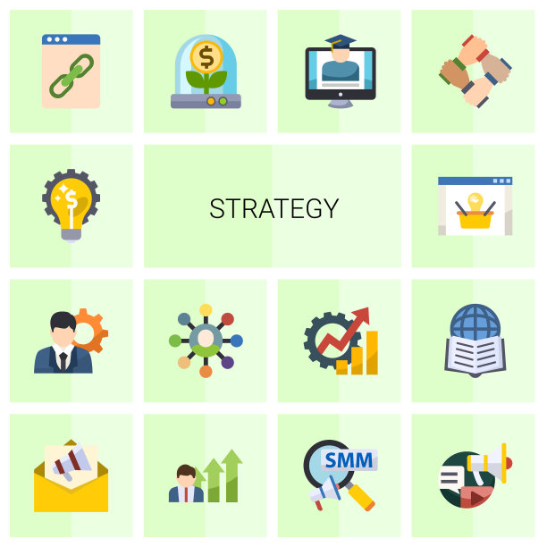 14个策略平面图标隔离在白色上图片下载