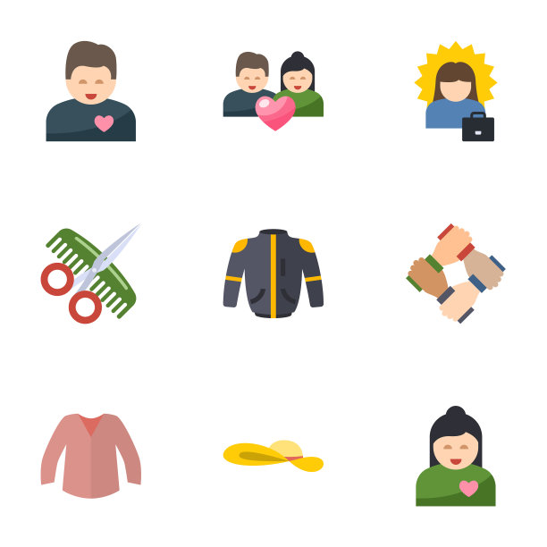 9个女性平面图标设置孤立在白色图片下载