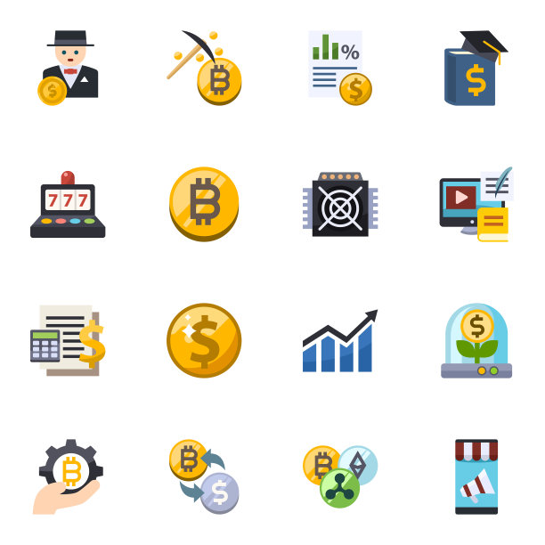 16金钱平面图标设置孤立在白色图片下载