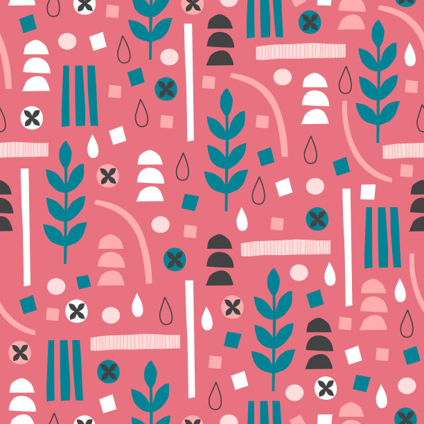 无缝图案的水滴，叶子，圆形，正方形，直线，半圆形图片下载